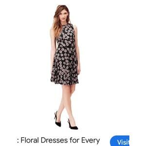 LOFT Poppy Print Sleeveless Summer Dress Black Gray Size S